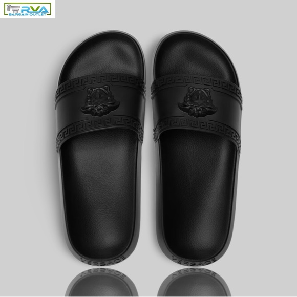 Versace Men's Black Embossed Medusa Head Pool Slide Flip Flops Shoes. - Picture 2 of 5